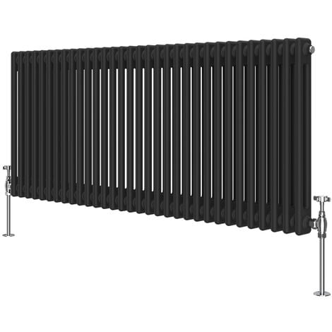 NRG Black 2 Column Traditional Cast Iron Style Horizontal Vintage Radiator Rad 600 x 1460mm