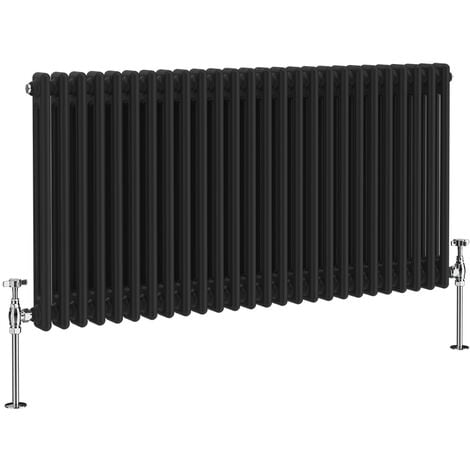 NRG Black 2 Column Traditional Cast Iron Style Horizontal Vintage Radiator Rad 600 x 1190mm