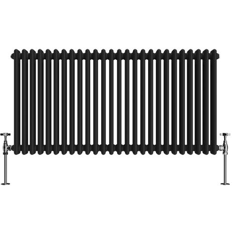 NRG Black 2 Column Traditional Cast Iron Style Horizontal Vintage Radiator Rad 600 x 1190mm