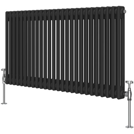 NRG Black 2 Column Traditional Cast Iron Style Horizontal Vintage Radiator Rad 600 x 1190mm