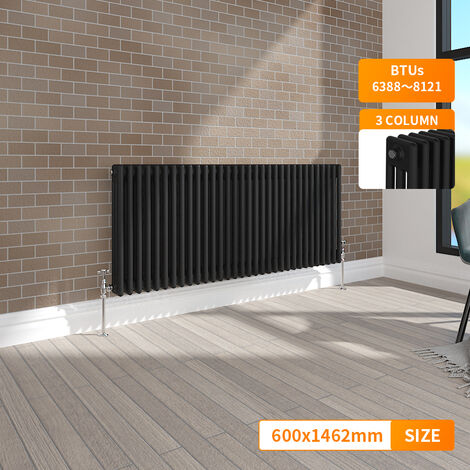 NRG Traditional Vintage Cast Iron Style Radiator Horizontal Rad Black 3 Column 600 x 1462mm