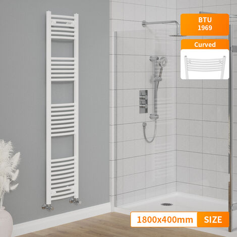 1800 x 400mm Bathroom Curved Heated Towel Rail Radiator Central Heating White (1/5)