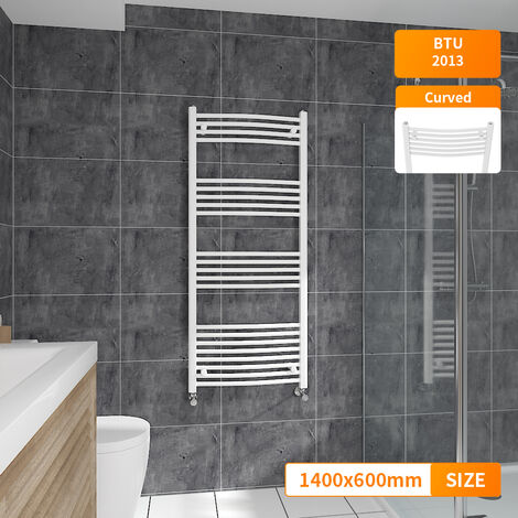 Modern Bathroom 1400 x 600mm Heated Towel Rail Radiator Curved White