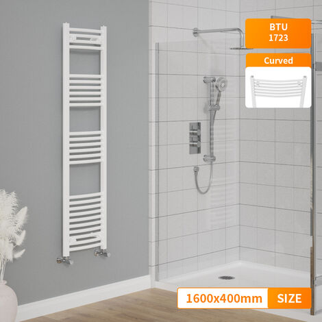 White Heated Towel Rail Designer Radiator Modern Bathroom Curved 1600x400mm (1/5)