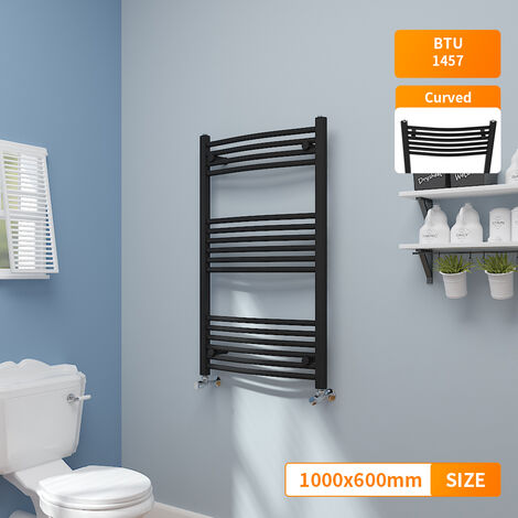 Black Heated Towel Rail Ladder Radiator Modern Bathroom Curved 1000x600mm