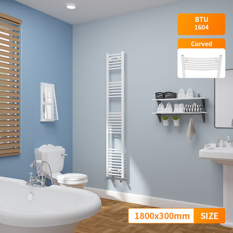 1800 x 300mm Curved White Ladder Warmer Bathroom Heated Towel Rail Radiator (1/5)