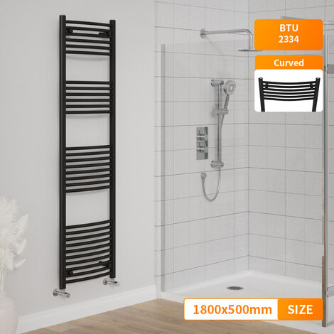 Modern Bathroom 1800 x 500mm Heated Towel Rail Radiator Curved Black (1/5)