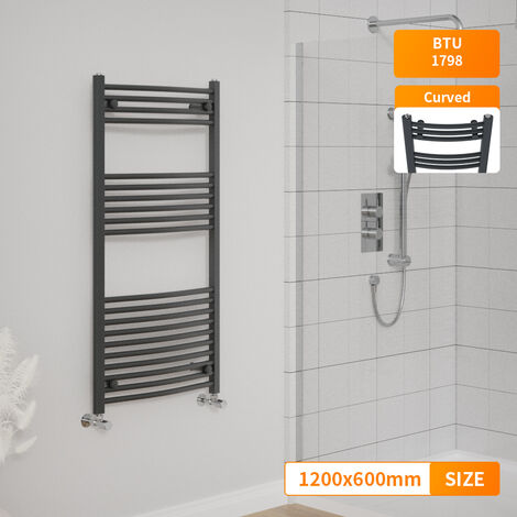 Bathroom Heated Towel Rail Radiator Curved Anthracite Ladder Warmer 1200x600mm (1/5)
