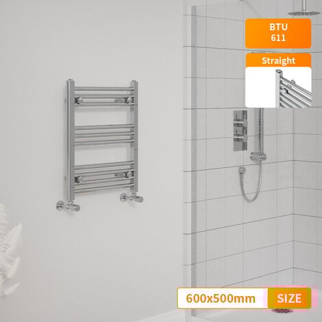 600 x 500mm Chrome Bathroom Straight Heated Towel Rail Ladder Warmer ...