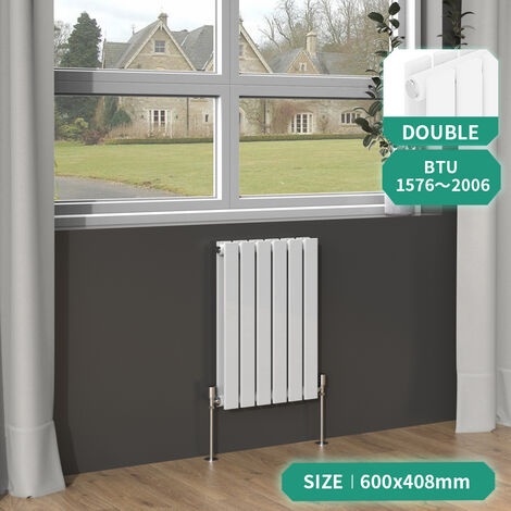 Designer Radiator White Flat Panel Column Bathroom Central Heating Horizontal 600x408mm Double (1/5)