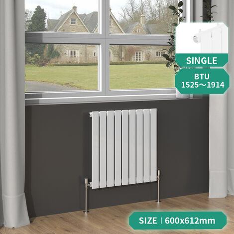 Designer Radiator White Flat Panel Column Bathroom Central Heating Horizontal 600x612mm Single