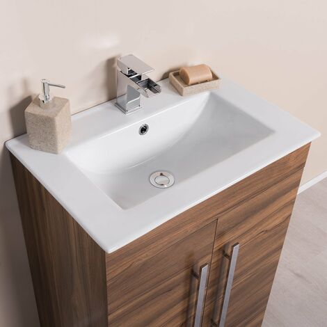 Bathroom Floor Standing Vanity Unit Basin Sink Cabinet Flat Pack Walnut