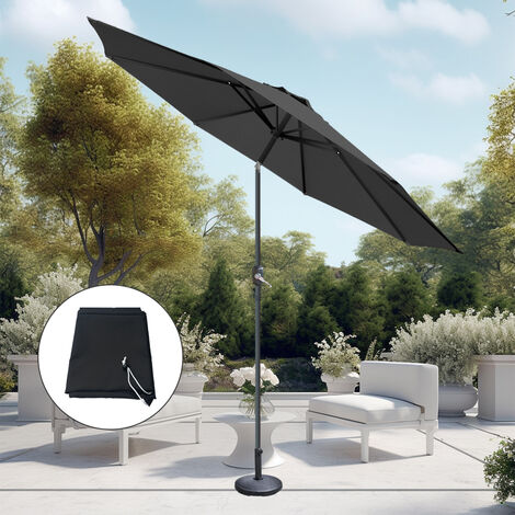 3M Parasol Garden Outdoor Patio Umbrella Crank Tilt Canopy Black w/ Base  Cover