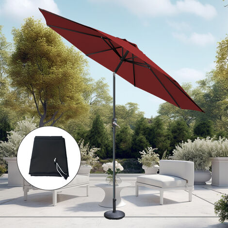 3M Parasol Patio Umbrella Outdoor Garden Sun Shade Tilt Crank Wine w/ Base Cover (1/5)