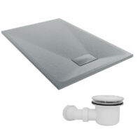 NRG 1200 x 800mm SMC Anthracite Rectangle Slate Effect Bathroom Shower Tray & Fluidmaster Fast Flow Waste Trap