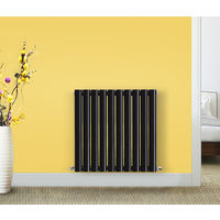 Modern Horizontal Column Designer Radiator Black 600x590 Oval Double Panel - Home Livingroom Bedroom Bathroom Heater