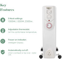 White Oil Filled Radiator 11 Fin 2500W Portable Electric Heater with 24H Timer