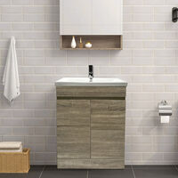 Grey Oak Effect Bathroom Vanity Sink Unit Basin Storage Cabinet Floor Standing Furniture 600mm