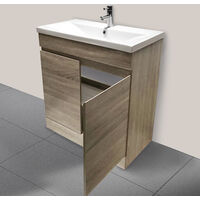 Grey Oak Effect Bathroom Vanity Sink Unit Basin Storage Cabinet Floor Standing Furniture 600mm