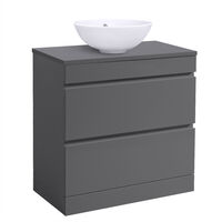 800mm Grey Floor Standing Vanity Sink Unit Countertop Basin Bathroom 2 Drawer Storage Furniture