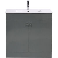 800mm 2 Door Gloss Grey Wash Basin Cabinet Floor Standing Vanity Sink Unit Bathroom Furniture