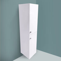 Gloss White 1400mm Tall Cupboard Wall Hung High Cabinet Bathroom Furniture with 2 Door