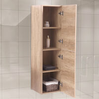 Light Oak Effect 1200mm Tall Cupboard Wall Hung High Cabinet Bathroom Furniture with 2 Door