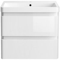 Wall Hung 2 Drawer Vanity Unit Basin Bathroom Storage Furniture 600mm Gloss White