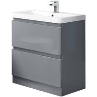 Floor Standing 2 Drawer Vanity Unit Basin Storage Bathroom Furniture 800mm Gloss Grey