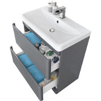 Floor Standing 2 Drawer Vanity Unit Basin Storage Bathroom Furniture 800mm Gloss Grey