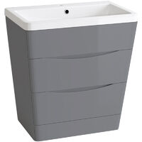 800mm Gloss Grey 2 Drawer Floor Standing Bathroom Cabinet Storage Furniture Vanity Sink Unit