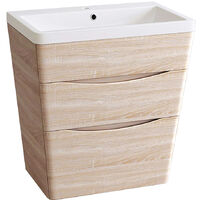 800mm Light Oak Effect 2 Drawer Floor Standing Bathroom Cabinet Storage Furniture Vanity Sink Unit