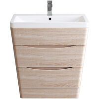 800mm Light Oak Effect 2 Drawer Floor Standing Bathroom Cabinet Storage Furniture Vanity Sink Unit