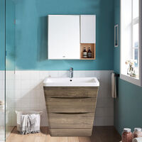 800mm Grey Oak Effect 2 Drawer Floor Standing Bathroom Cabinet Storage Furniture Vanity Sink Unit