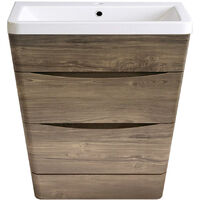 800mm Grey Oak Effect 2 Drawer Floor Standing Bathroom Cabinet Storage Furniture Vanity Sink Unit
