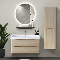 1400mm Light Oak Effect Tall Cupboard Storage Cabinet Bathroom Furniture - Right Hand