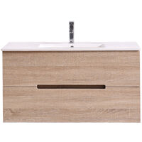 Wall Hung 2 Drawers Vanity Unit Basin Storage Bathroom Furniture 1000mm Light Oak
