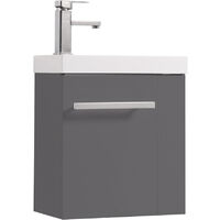 Wall Hung Vanity Sink Unit Bathroom Basin Cabinet Furniture Gloss Grey 440mm