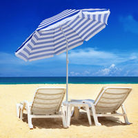 Patio Garden Beach Parasol Sunshade Sun Umbrella Outdoor Tilting Folding Blue-White 160cm