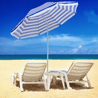 Patio Garden Beach Parasol Sunshade Sun Umbrella Outdoor Tilting Folding Blue-White 180cm
