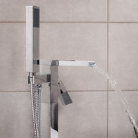 Free Standing Bath Shower Mixer Tap Bathroom Floor Standing Square Filler Kit