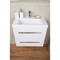 White 600mm Wall Hung Vanity Sink Unit 2 Drawer Basin Bathroom Furniture Free Mirror