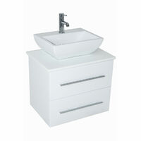 White 600mm Wall Hung Vanity Sink Unit 2 Drawer Countertop Basin Bathroom Furniture