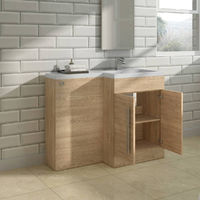 Light Oak Right Hand Bathroom Cabinet Furniture Combination Vanity Unit Set (No Toilet)