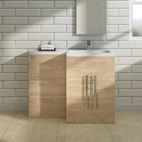 Light Oak Right Hand Bathroom Cabinet Furniture Combination Vanity Unit Set (No Toilet)
