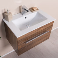 Walnut 600mm Wall Hung Vanity Sink Unit Drawer Basin Bathroom Furniture