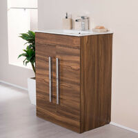 Floor Standing Vanity Sink Unit Basin Bathroom Door Storage Furniture 600 mm Walnut