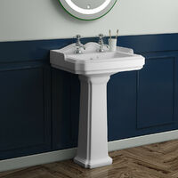 Traditional Bathroom Cloakroom Full Pedestal 595mm Basin Compact Double Tap Hole Sink