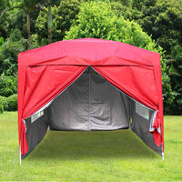 Greenbay Garden Pop Up Gazebo Party Tent Canopy With 4 Sidewalls and Carrying Bag Red 2.5x2.5M