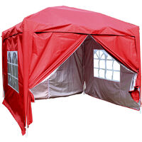Greenbay Garden Pop Up Gazebo Party Tent Canopy With 4 Sidewalls and Carrying Bag Red 2.5x2.5M
